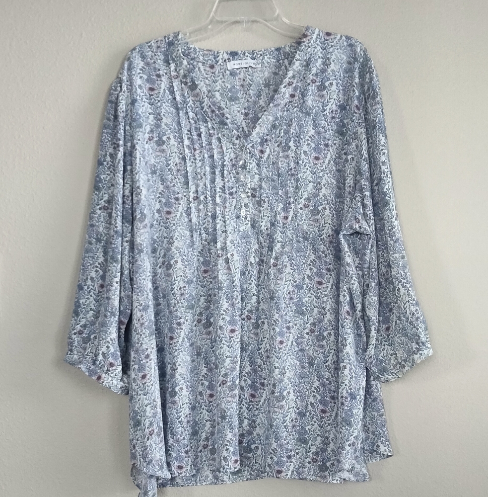 Rose + Olive Size 2XL Floral Blue And Pink Women's Top